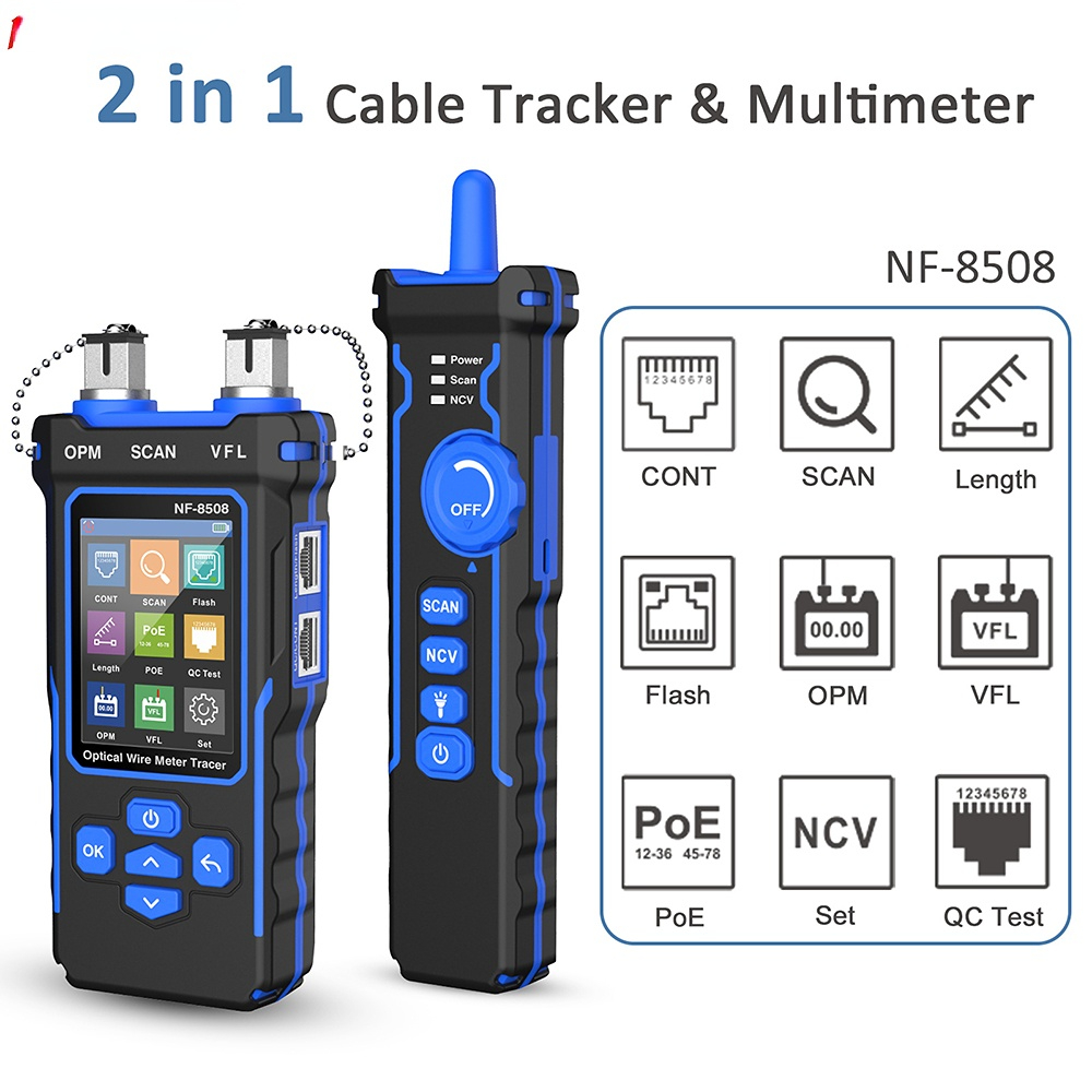NF-8508 Network Cable Tester LAN Optical Power Meter Tester LCD Display Measure Length Wiremap Tester Cable Tracker