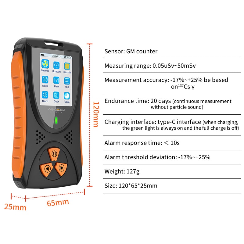 Geiger counter Nuclear Radiation Detector X-ray Beta Gamma Detector Geiger Counter Dosimeter Lithium battery