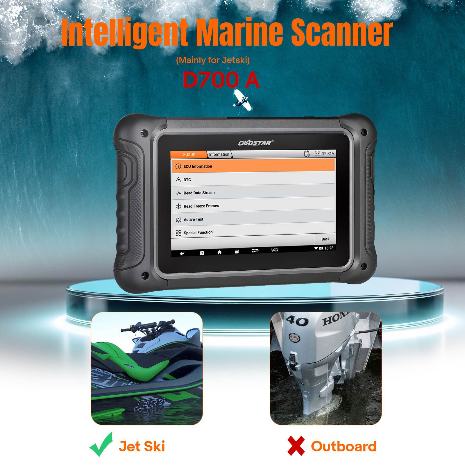 OBDSTAR D700 A for Jetski Intelligent Marine Scanner Support BRP Honda Kawasaki Yamaha