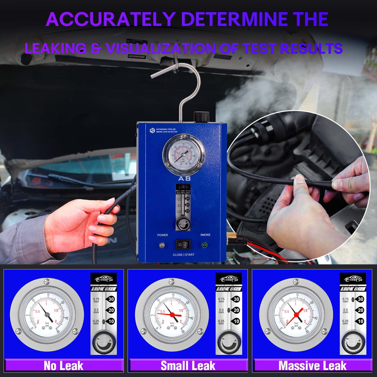 OEM A8 Automative Leak Tester with Flow Meter & the Pressure Gauge Test Leak in Vehicle Pipe Systems for Cars, Motorcycles, Snowmobiles, ATV, Boats