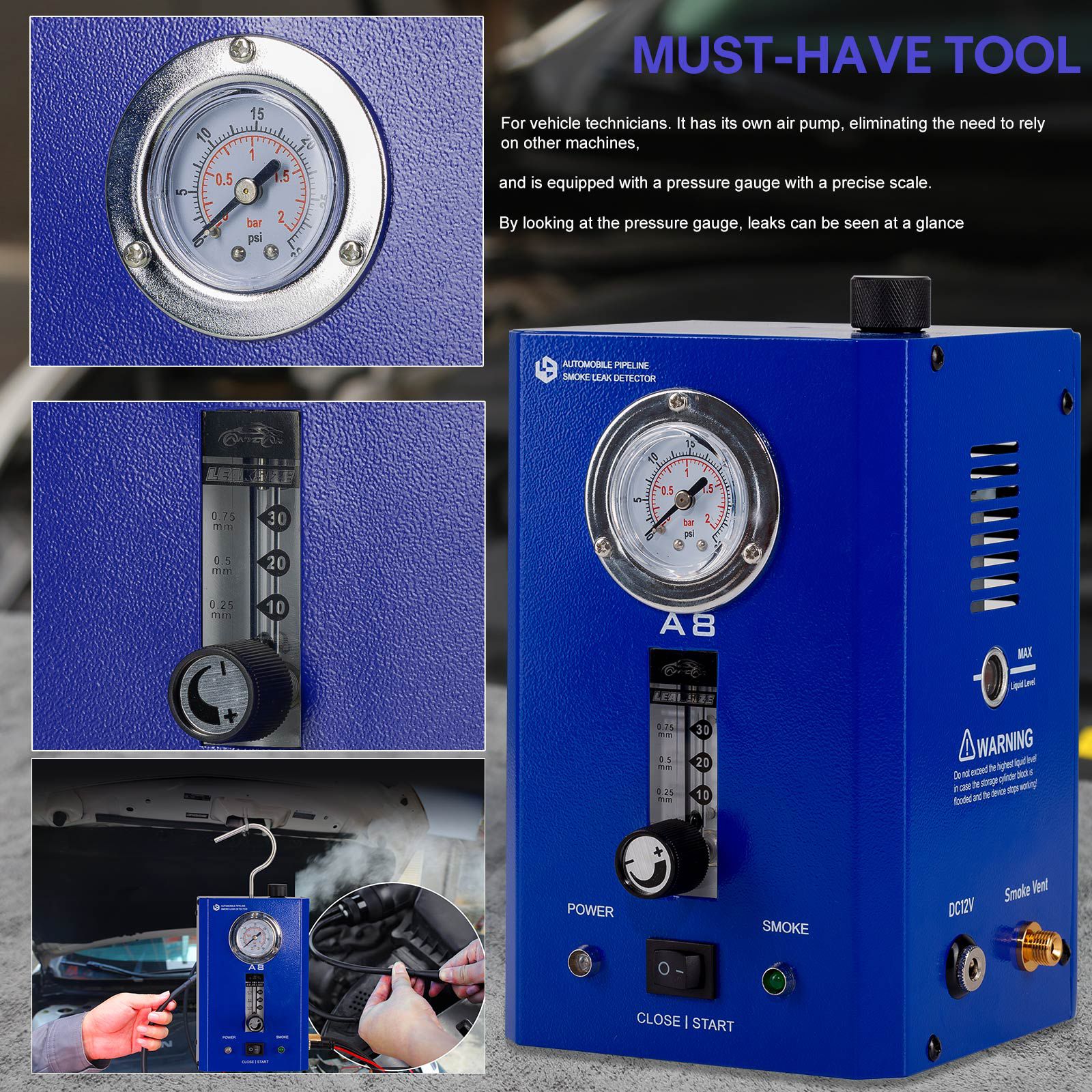 OEM A8 Automative Leak Tester with Flow Meter & the Pressure Gauge Test Leak in Vehicle Pipe Systems for Cars, Motorcycles, Snowmobiles, ATV, Boats