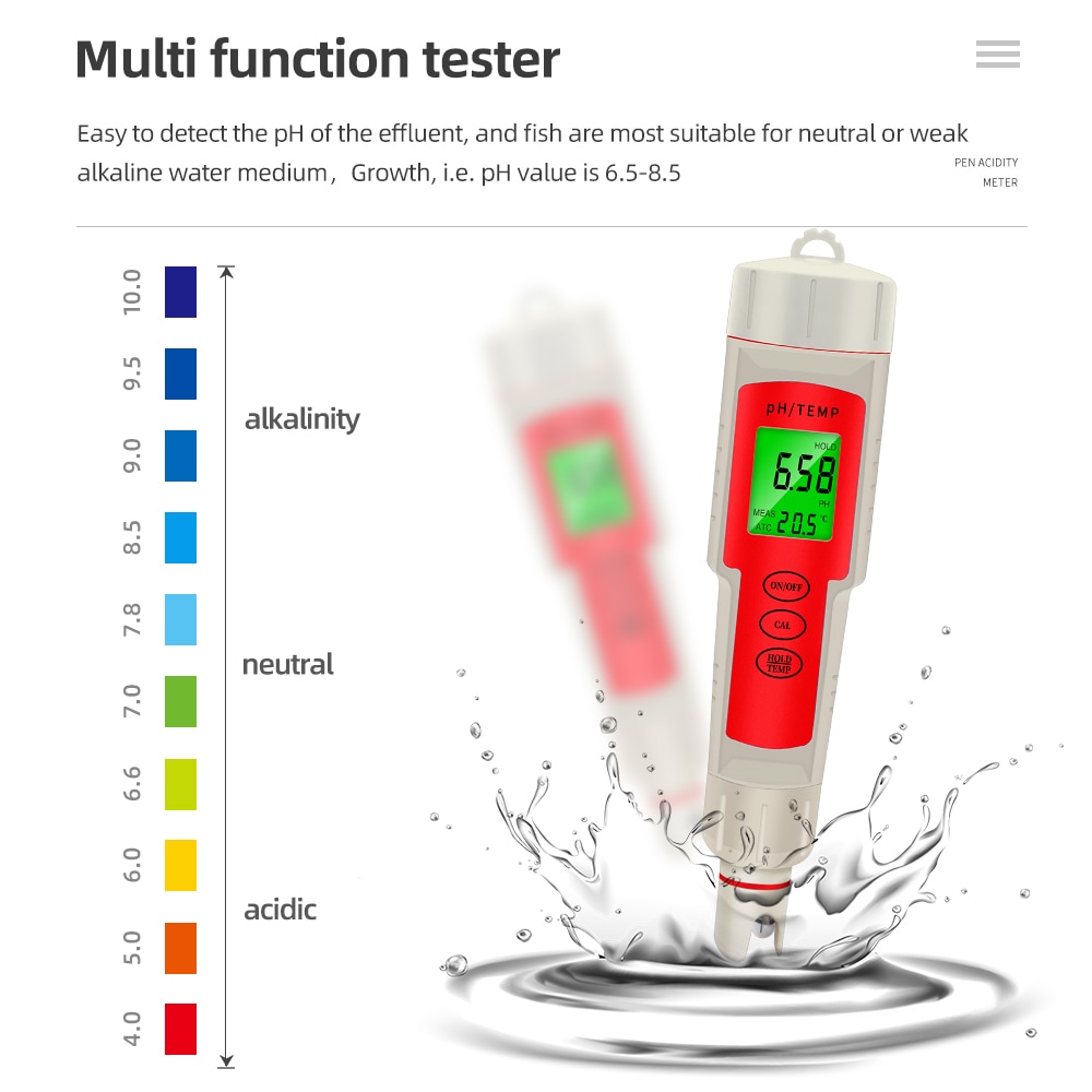 PH-902 PH & Temper Meter PH Meter Digital Water Quality Monitor Tester for Pools Drinking Water Aquariums with backlight