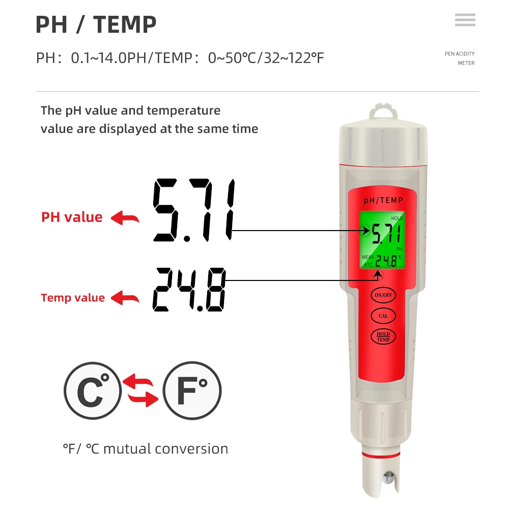 PH-902 PH & Temper Meter PH Meter Digital Water Quality Monitor Tester for Pools Drinking Water Aquariums with backlight
