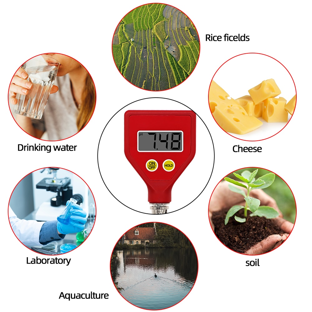 PH-98108 pH Meter Sharp glass Electrode Measuring Range 0.00 To 14.00 pH for Water Food Cheese Milk Soil pH Test