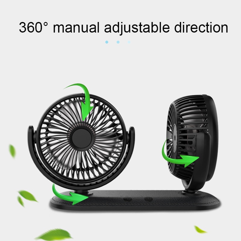 12/24V Portable Mini Car Fan 360 Degree All-Round Adjustable Auto Air Cooling Dual Head Usb Fans Quiet Small Desktop Fan