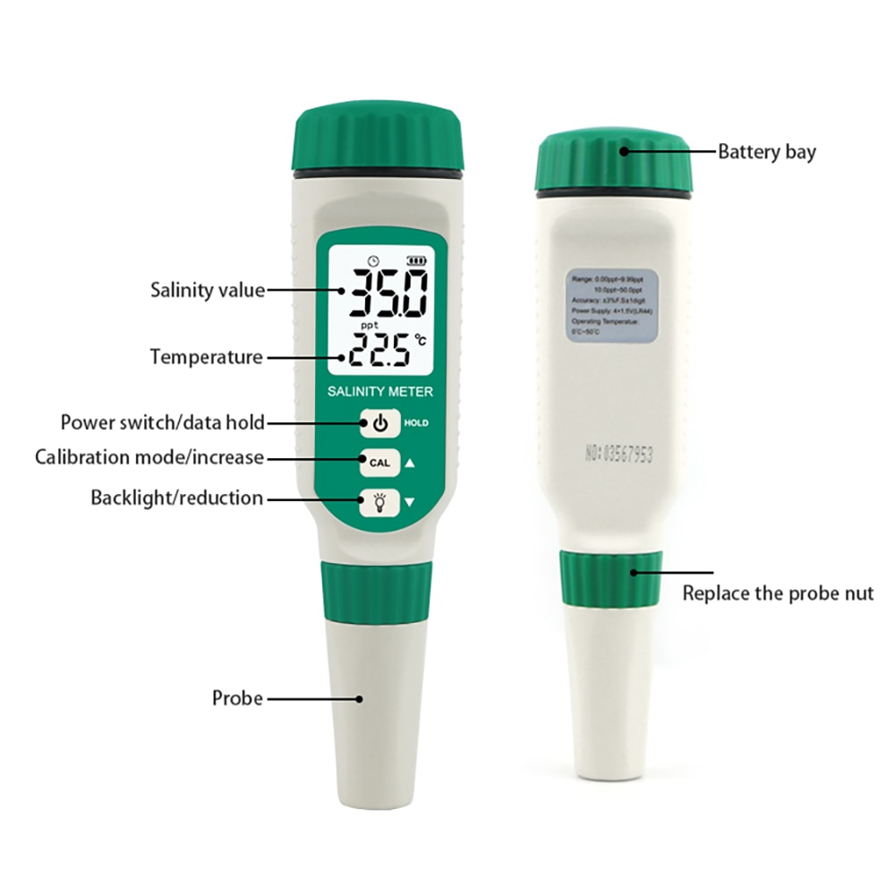 Salinometer Salinity Test Pen Beverages Drink Salt value and temperature of solvent Content Meter ATC Seawater Measuring AR8012
