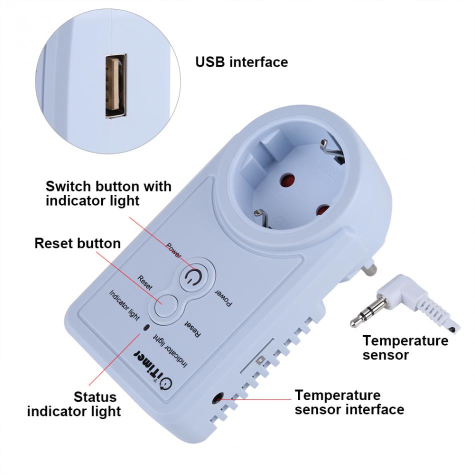 EU Plug GSM Smart Socket English Russian SMS Remote Control Timing Switch Temperature Controller with Sensor Power Outlet Plug