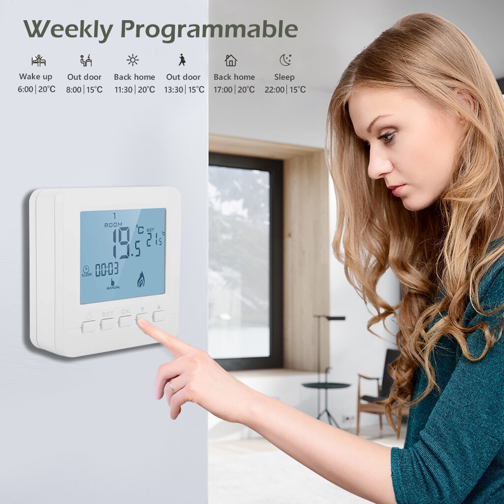 Smart Thermostat Wireless & RF Temperature Controller Kit Programmable Battery Powerd for Gas Boiler Room Heating