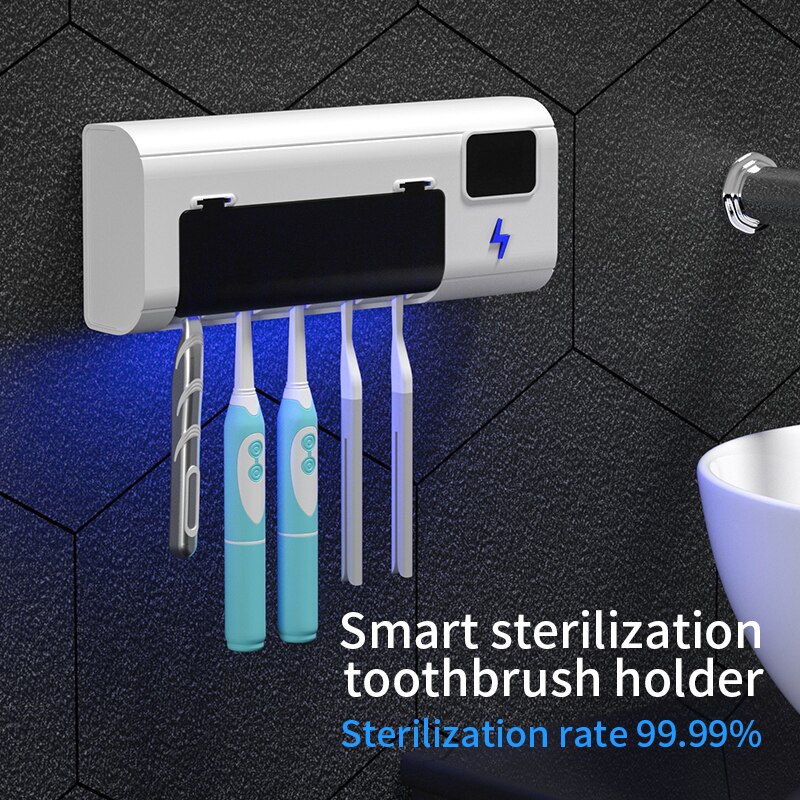 Smart UV Disinfection Toothbrush Holder Sterilization Wall-mounted Ultraviolet Toothbrush Sterilizer Toothbrush Holder No-punch