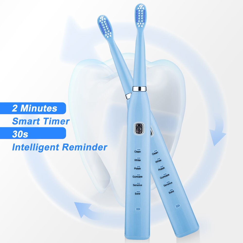 Sonic Electric Toothbrush Adult Timer Brush 6 Mode USB Charger Rechargeable Tooth Brushes Replacement Heads Set