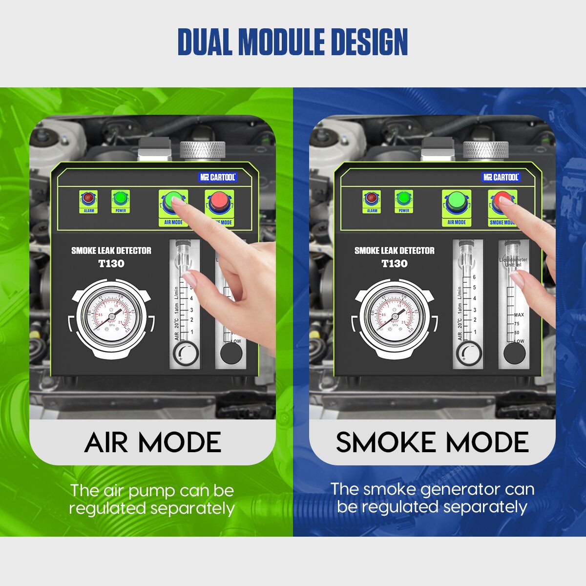 MR CARTOOL T130 EVAP Smoke Leak Tester Machine Automotive with Oil Level Gauge 12V Dual Mode Smoke EVAP Leak Detector