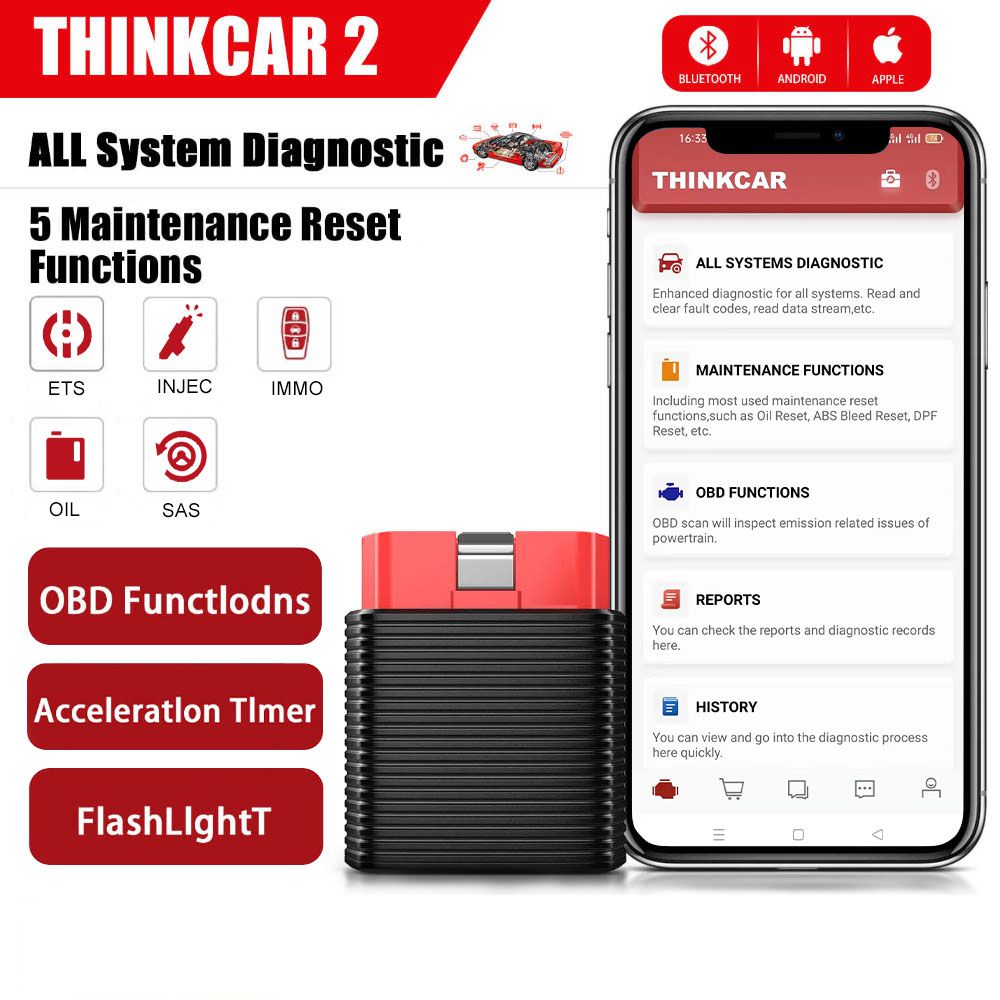 Original LAUNCH THINKCAR 2 ThinkDriver Bluetooth Full System OBD2 Scanner for iOS Android