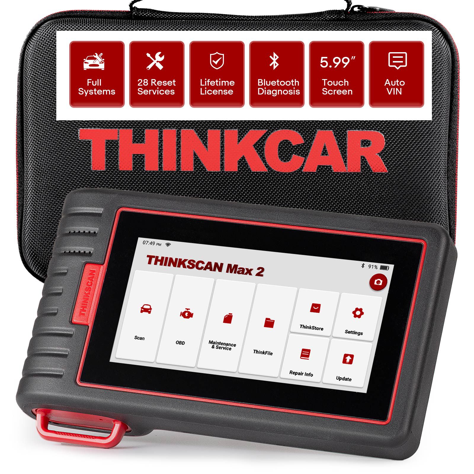 2024 THINKCAR ThinkScan Max 2 Diagnostic Scan Tool with CAN-FD, FCA AutoAuth, All System Diagnosis & 28+ Resets, IMMO/ABS Bleeding/Crankshaft Relearn