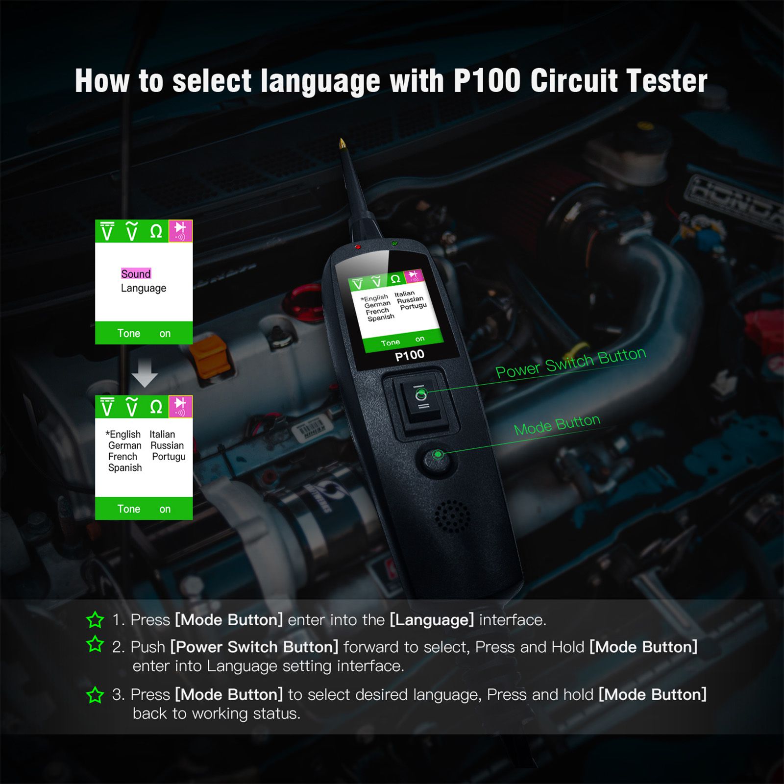 TOPDIAG P100 with 2 Meters Long Automotive Circuit Diagnostic Tester