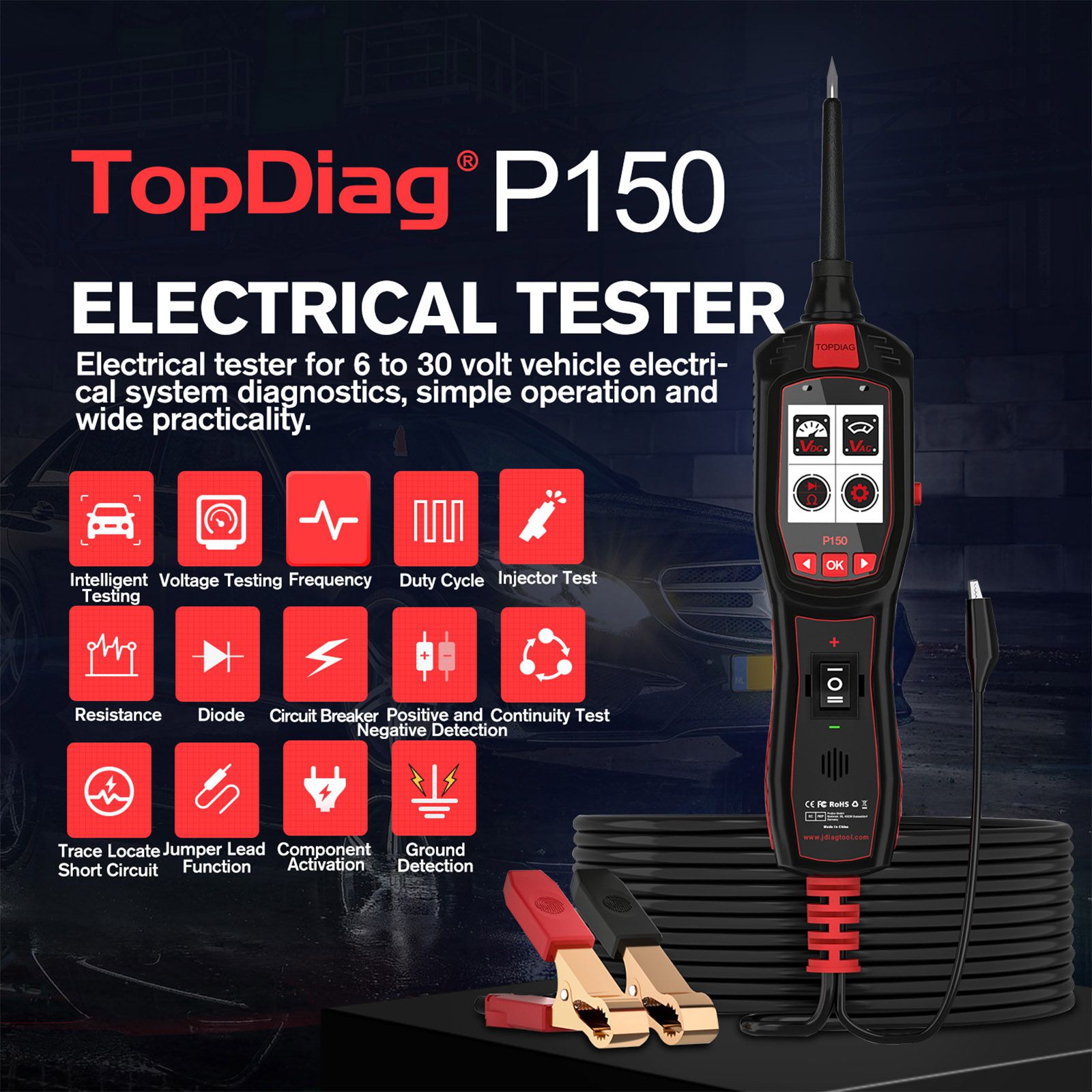 TOPDIAG P150 Electrical Tester 6 - 30 Volt Vehicle Electrical System Diagnostics