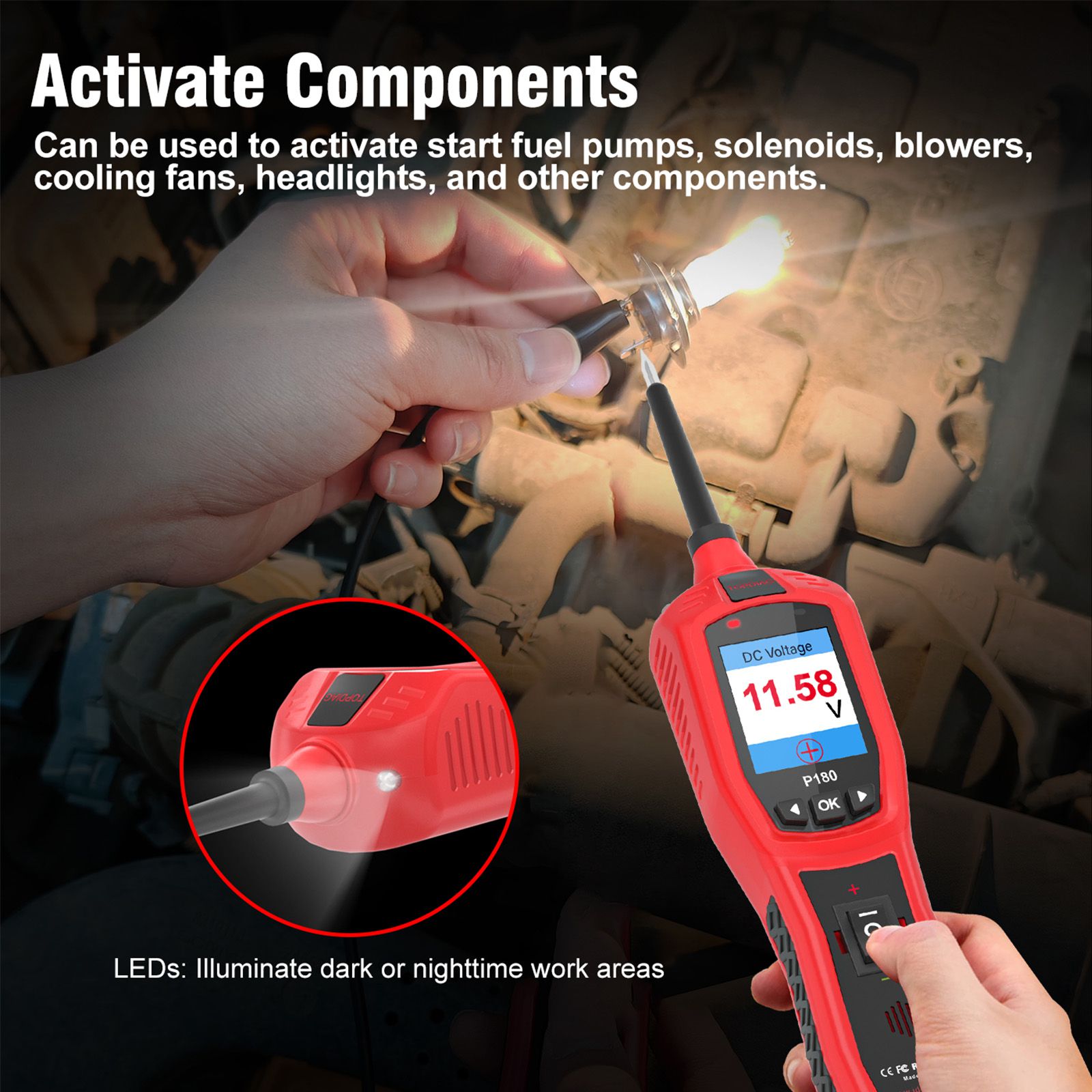 TopDiag P180 for 9-30 Volts Vehicle Electrical System Daignostics Injectors Test Support Cars, Pickups, SUVs, Motorcycles, Excavators, Steamships,