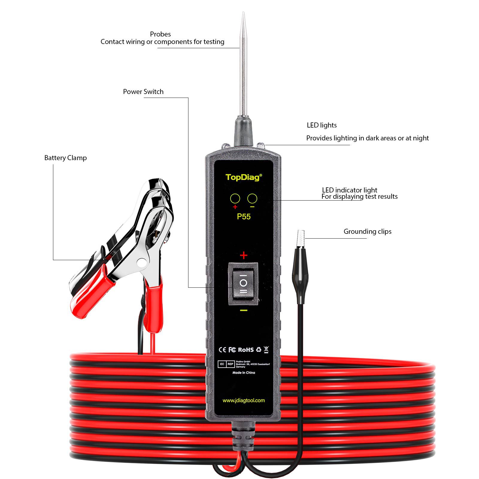 TOPDIAG P55 Automotive Electrical Wiring Tester Support all 12-24V Vehicle Electrical System Inspection