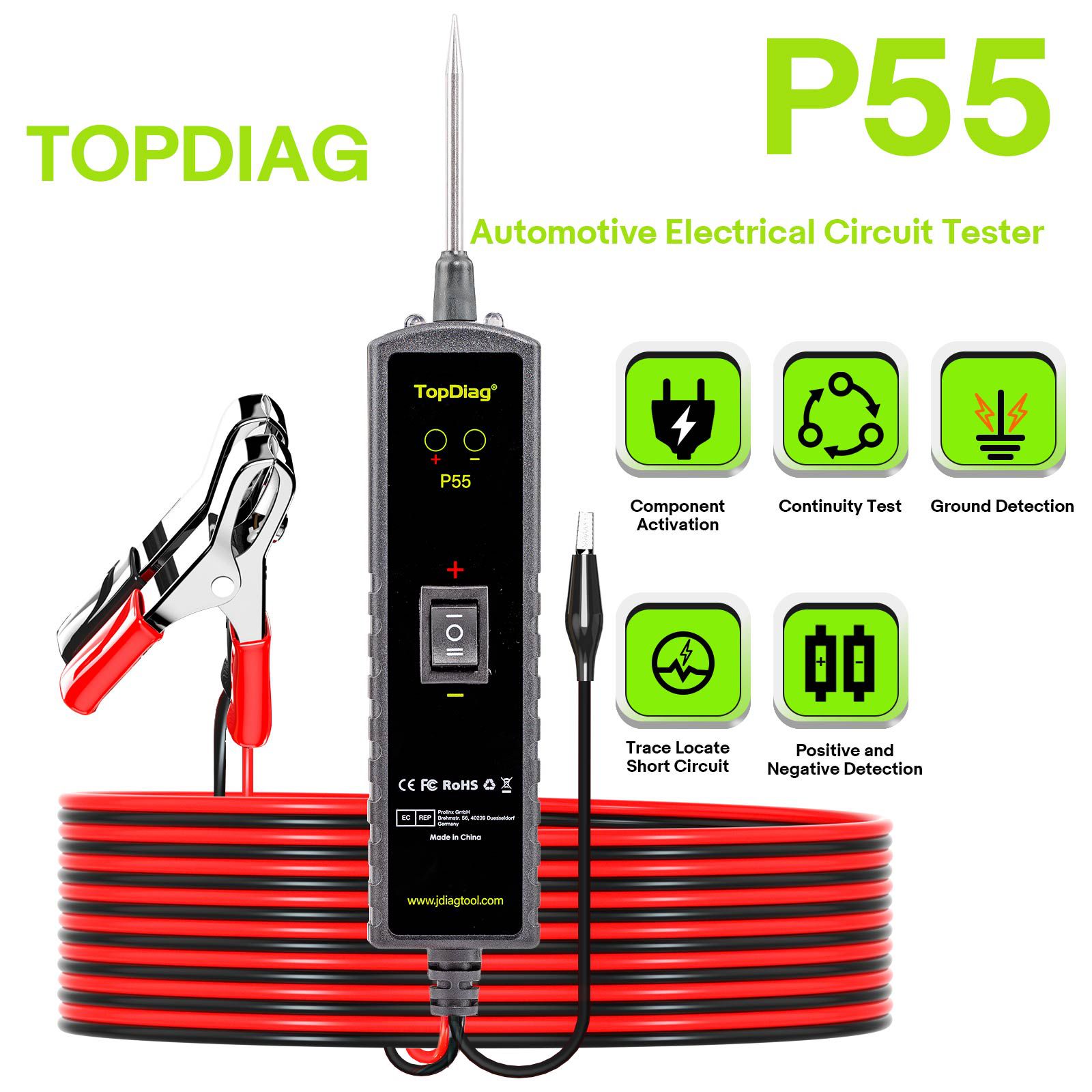 TOPDIAG P55 Automotive Electrical Wiring Tester Support all 12-24V Vehicle Electrical System Inspection