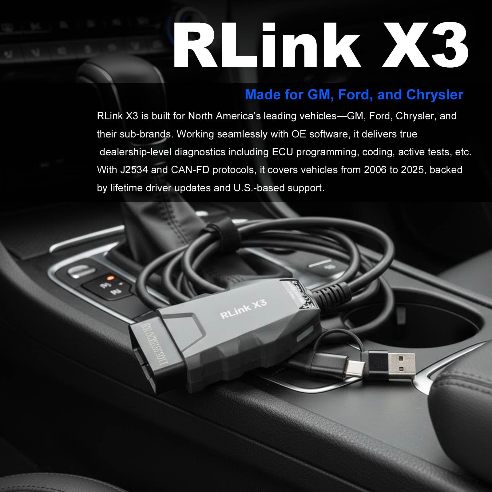 2025 TOPDON RLink X3 J2534 Pass-thru Programmer for US Vehicle Brands for GM, Ford, and Chrysler