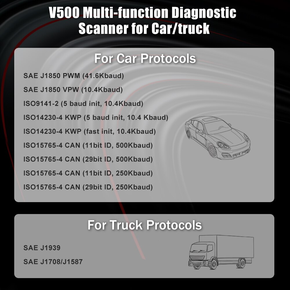 12V/24V Truck Car 2 in 1 OBD2 Engine Diagnostic Tool V500 V501 V502 J1939 J1587 J1708 Fault Code Reader OBD 2 Scanner Auto Tool Russian