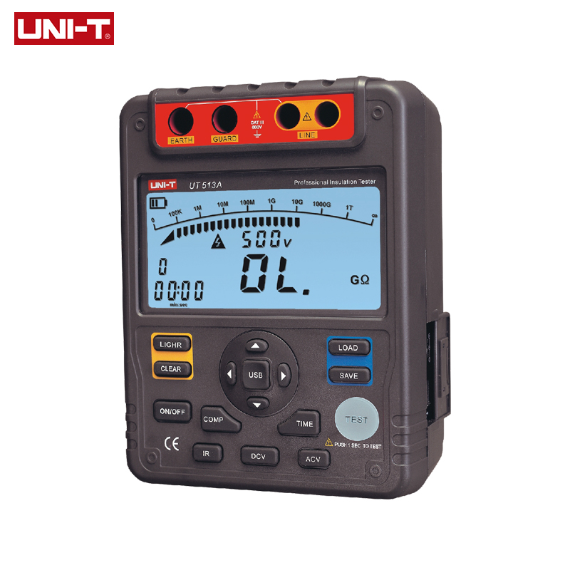 UNI-T Digital Megometer UT513A 5000V Insulation Resistance Tester 600V AC DC Voltage Meter Ommeter Data Storage