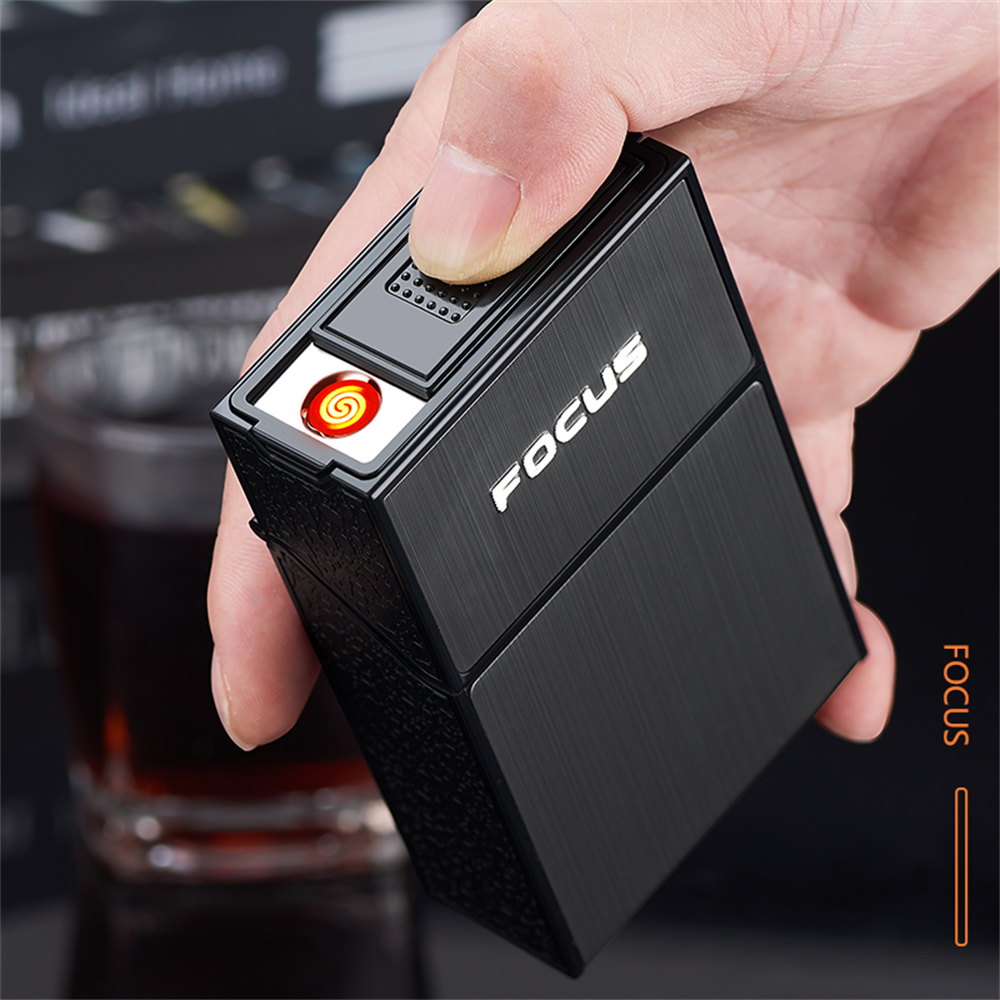 88mm USB Cigarette Cases 20Pcs Capacity Metal Cigarette Boxes With Removable Lighter Rechargeable Tobacco Holder Men Nice Gift