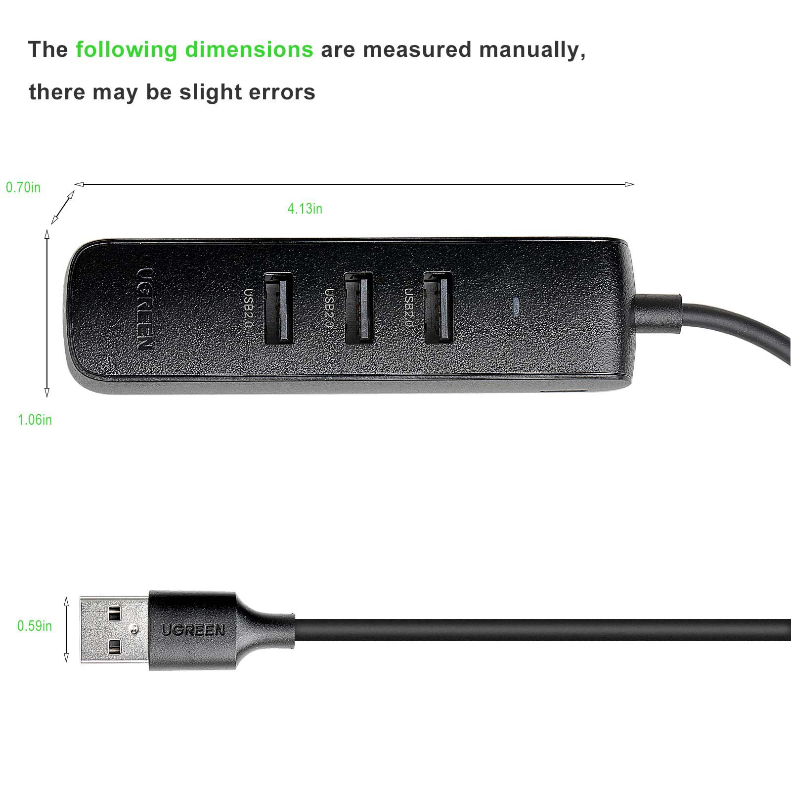 UGREEN USB 2.0 Hub Ethernet Adapter USB Splitter USB to RJ45 Adapter Cable