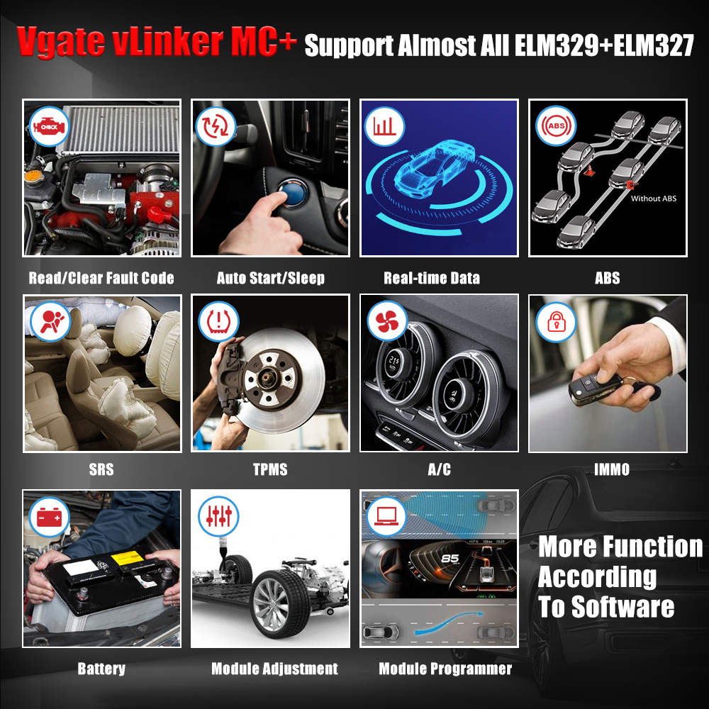 Vgate vLinker MC+ ELM327 V2.2 Bluetooth-Compatible 4.0 wifi Car Scanner OBD2 Auto Diagnostic Tool OBD 2 Scan PK ELM 327 V 1 5