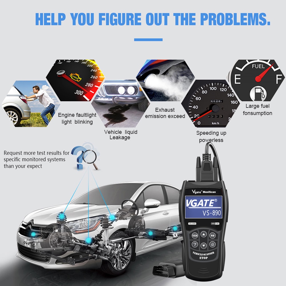 Vgate VS890 VS890S OBD2 Automotive Scanner Engine Analyzer Car Tools Code Reader Car Diagnostic Tool PK ELM327 V1.5 CR319 CR3001