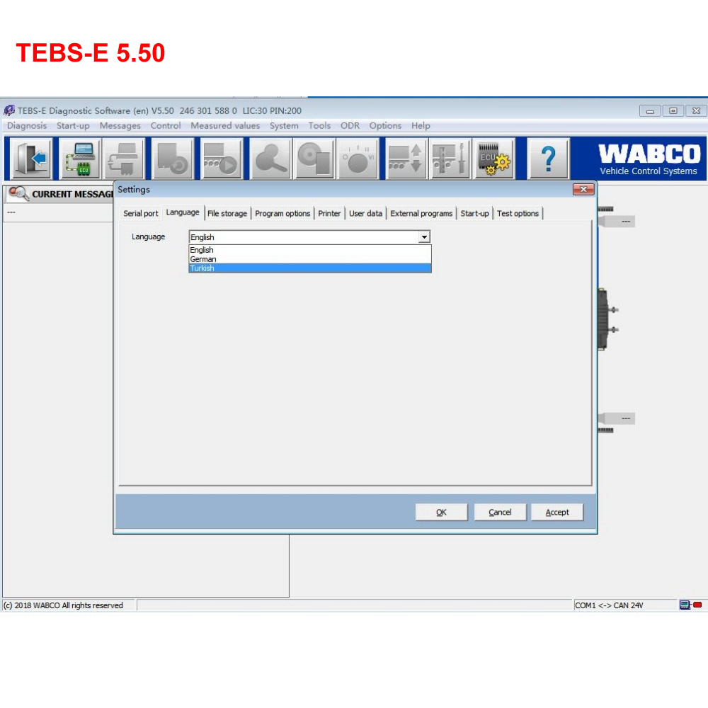 Wabco Diagnostic Software Wabco TEBS-E 5.50 + PIN Calculator + New Activator English and German Version