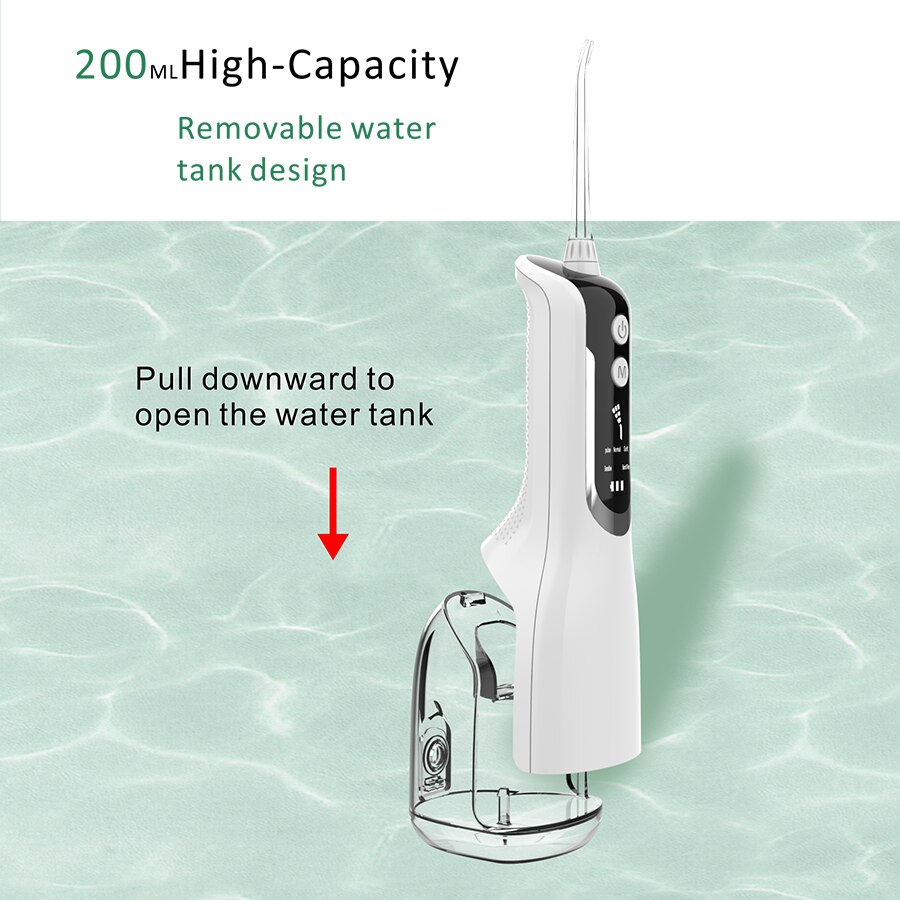 USB Rechargeable Water Flosser Oral Dental Irrigator Portable 5 Modes 200ML Tank Water Jet Waterproof IPX7 Long Working