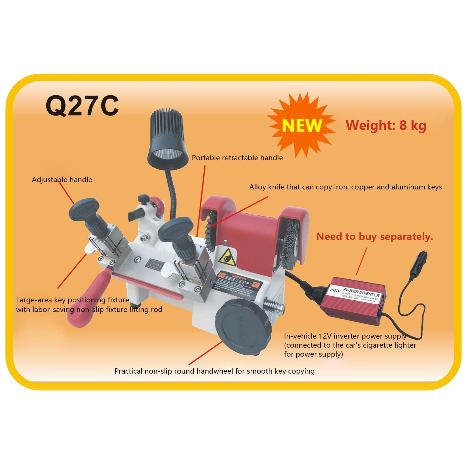 WENXING Q27C (without Inverter) Portable AC & DC Dual-purpose Single-head Manual Key Cutting Machine