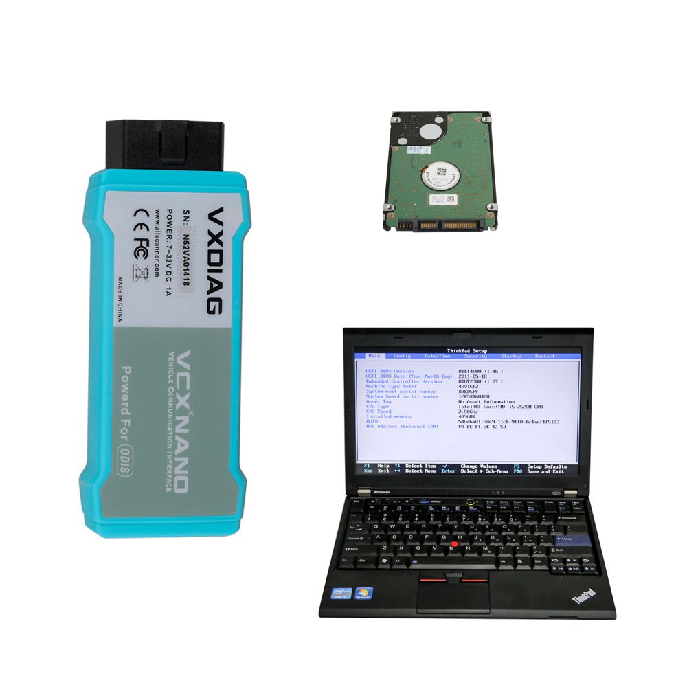 WIFI VCX NANO VW ODIS, USB VCX NANO Toyota or Volvo with  500GB HDD Software Pre-installed on Lenovo X220 Laptop