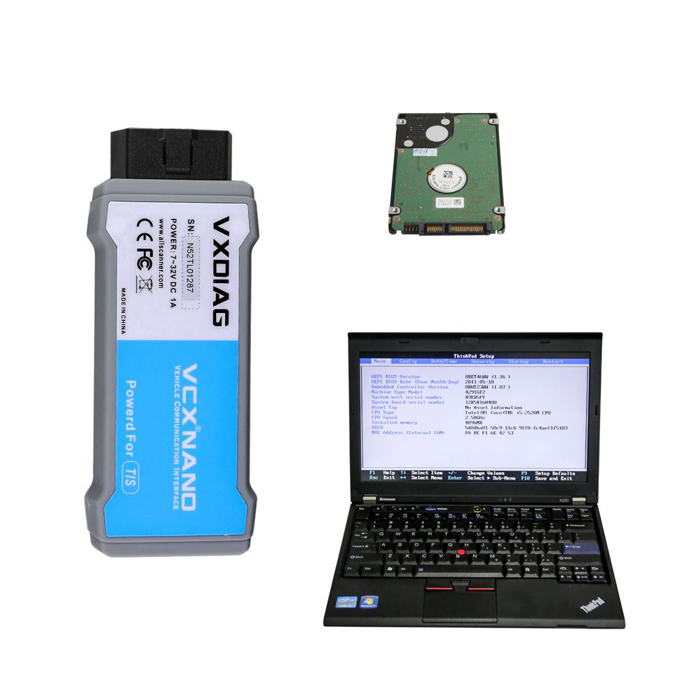 WIFI VCX NANO VW ODIS, USB VCX NANO Toyota or Volvo with  500GB HDD Software Pre-installed on Lenovo X220 Laptop