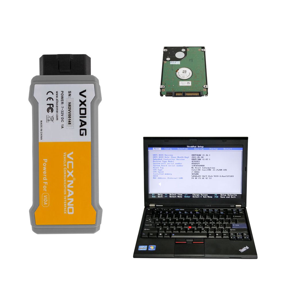 WIFI VCX NANO VW ODIS, USB VCX NANO Toyota or Volvo with  500GB HDD Software Pre-installed on Lenovo X220 Laptop