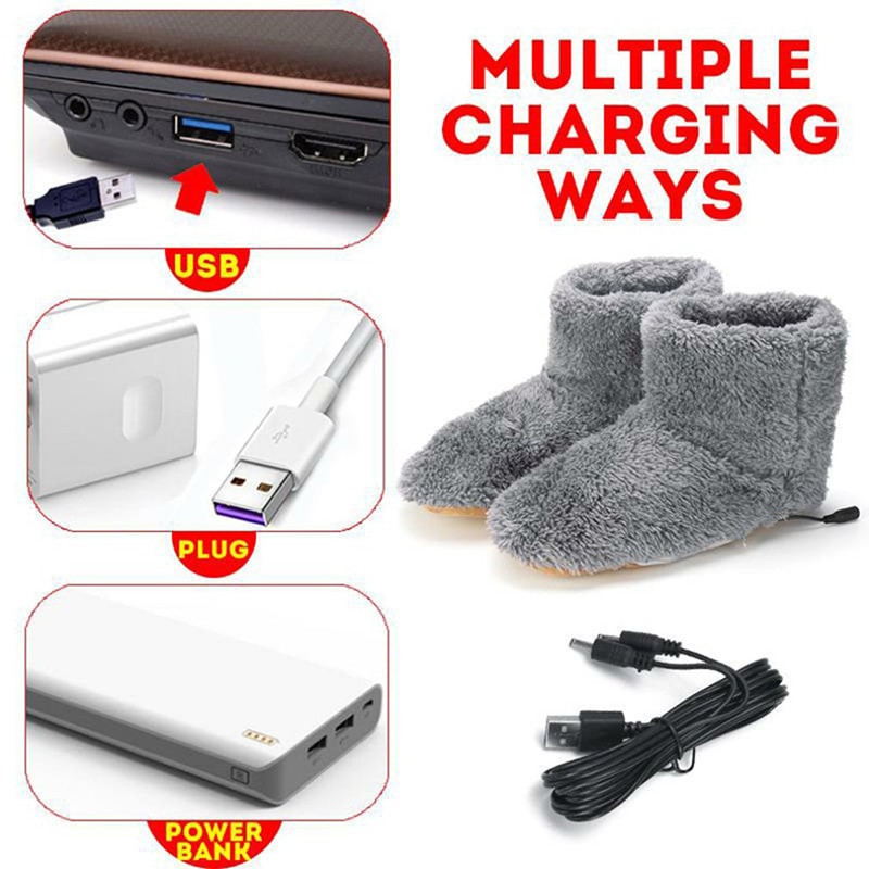 Winter USB Heater Foot Shoes Plush Warm Electric Slippers Feet Heated Washable Electric Shoes Warming Pad Heating Insoles