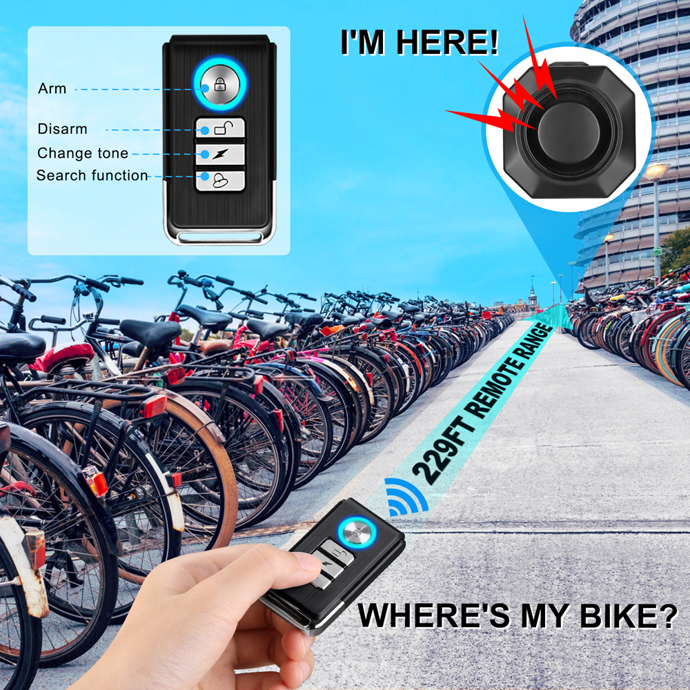 Wireless Anti-Theft Bike Vibration Alarm Remote Control USB Charging Waterproof Safety System Bicycle Motorcycle Alarm