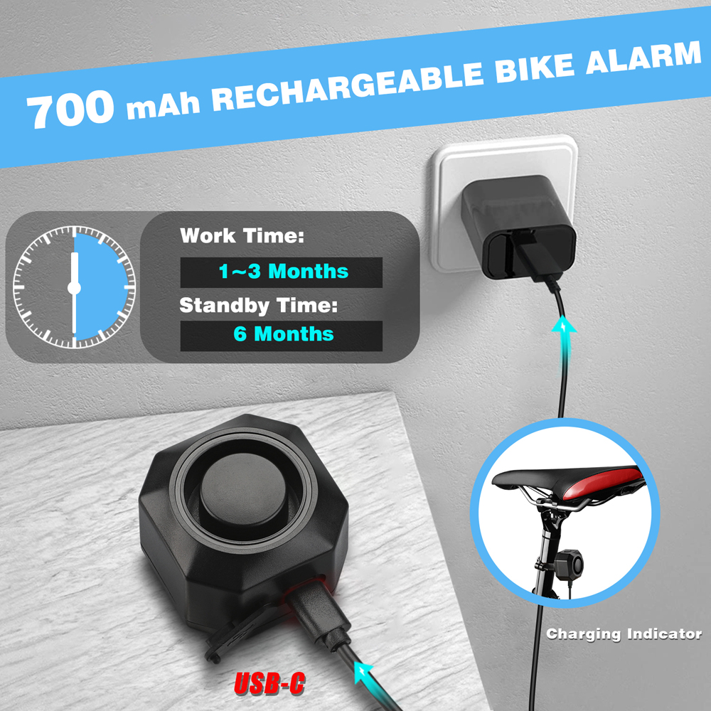 Wireless Anti-Theft Bike Vibration Alarm Remote Control USB Charging Waterproof Safety System Bicycle Motorcycle Alarm