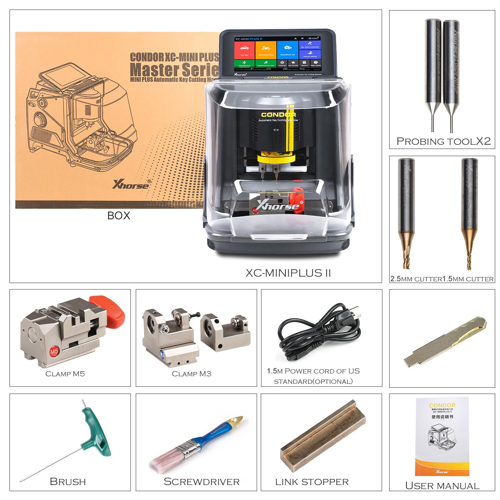 Xhorse Condor XC-Mini Plus II Key Cutting Machine Plus Key Reader XDKP00GL Blade Skimmer Key Identification Device