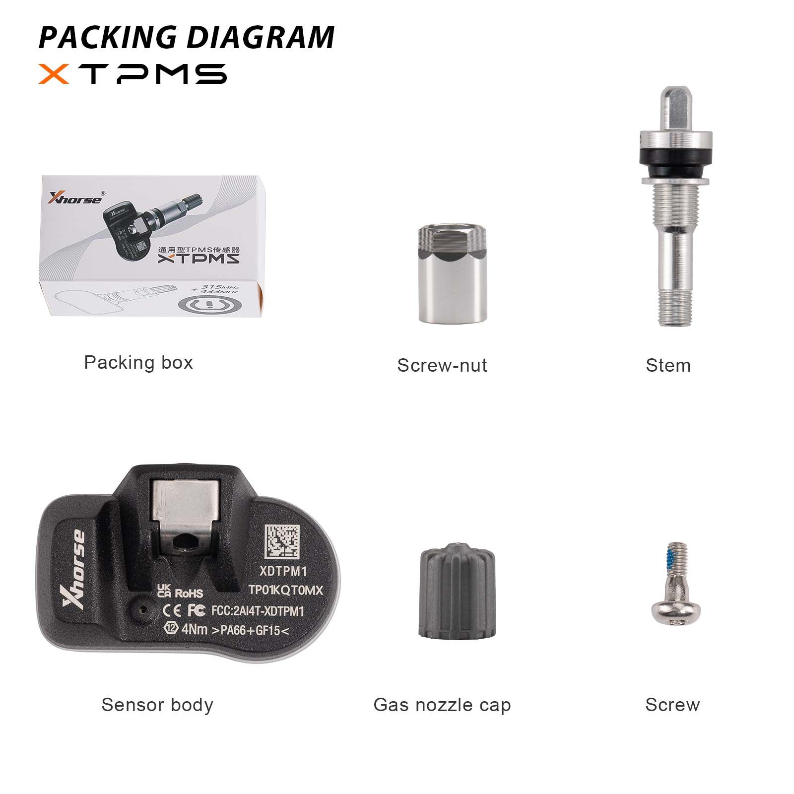 2025 Xhorse XDTPM1EN TPMS Sensor Universal Programmable XTPMS Sensor Support 315/433Mhz Work with Key Tool Max Pro/ Key Tool MIDI