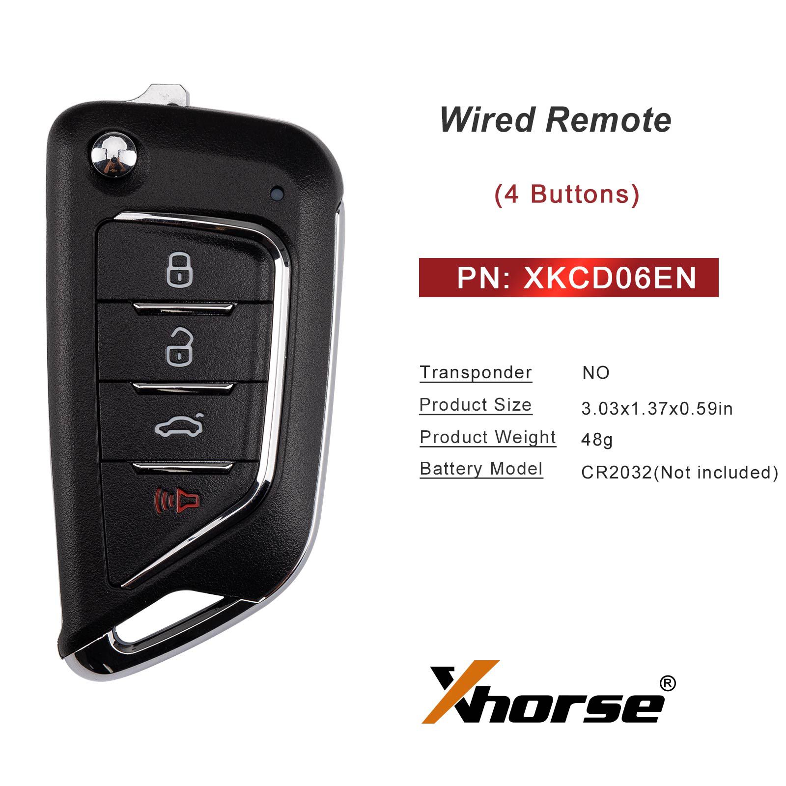 XHORSE XKCD06EN KAI.DLK 4 Buttons Second Generation Universal Wired Remote Key 5pcs/lot