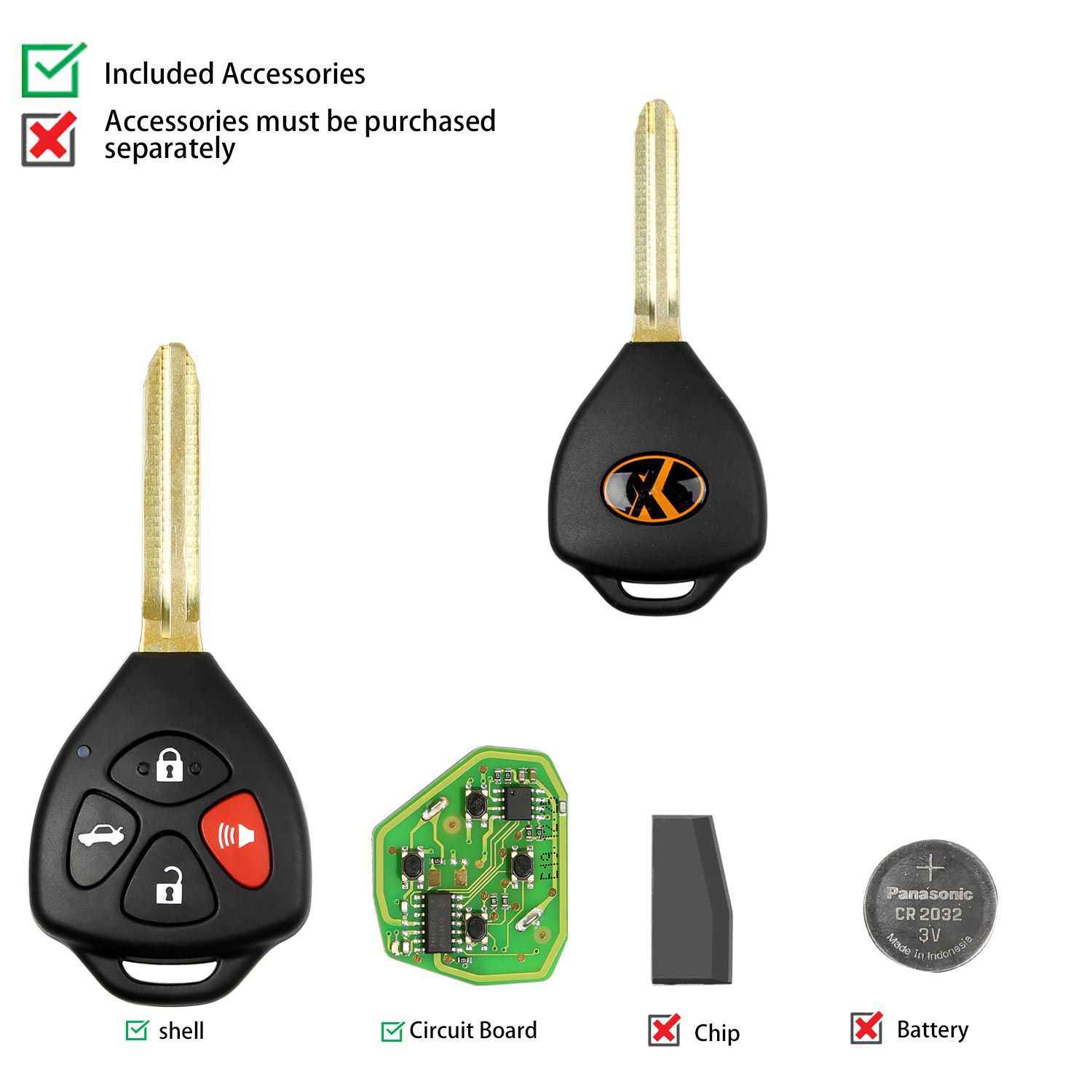 XHORSE XKTO02EN Wired Universal Remote Key Toyota Style Flat 4 Buttons for VVDI VVDI2 Key Tool English Version 5pcs/lots