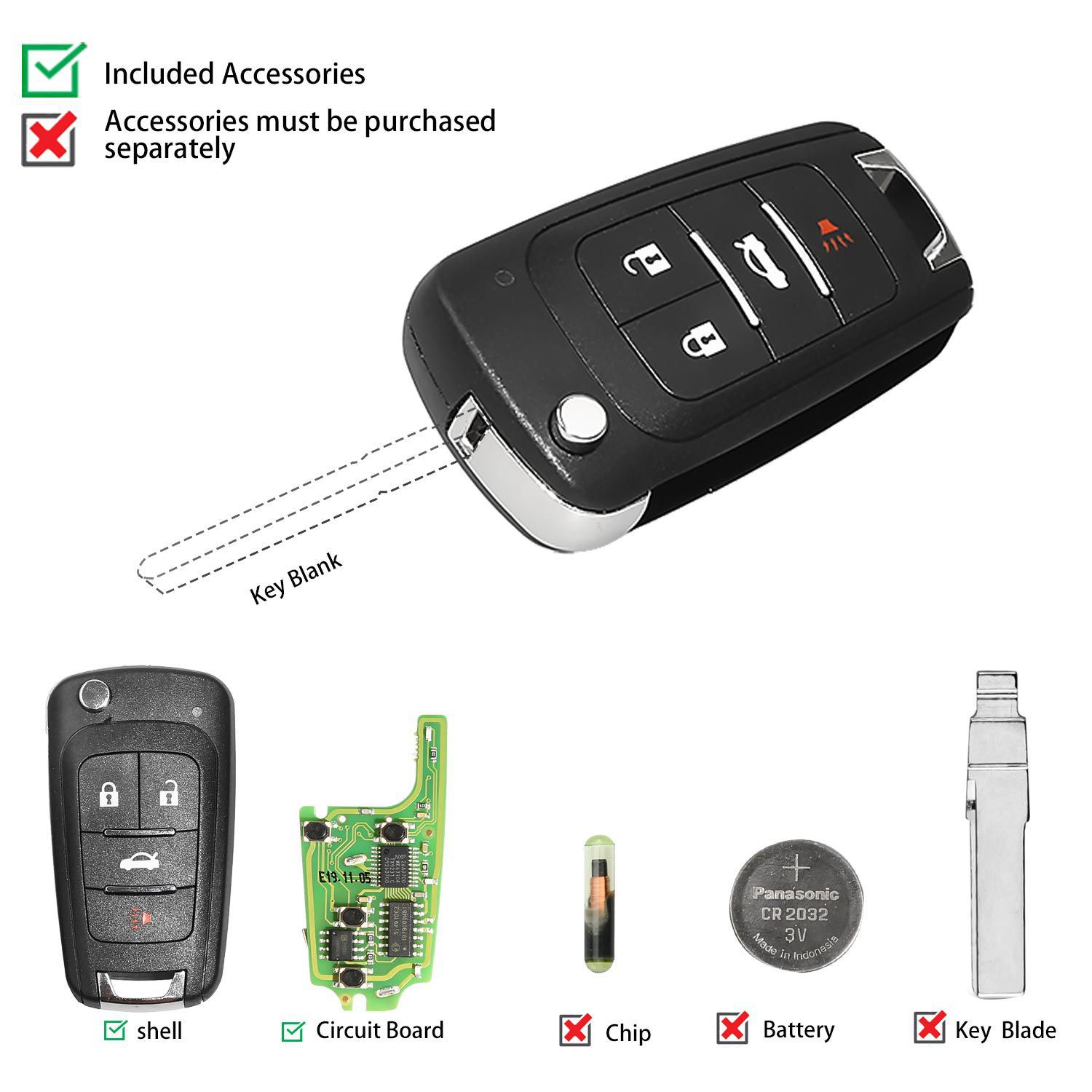 XHORSE XNBU01EN VVDI GM FLIP KEY TYPE UNIVERSAL REMOTE KEY 4 BUTTONS – WIRELESS PN 5pcs/lot