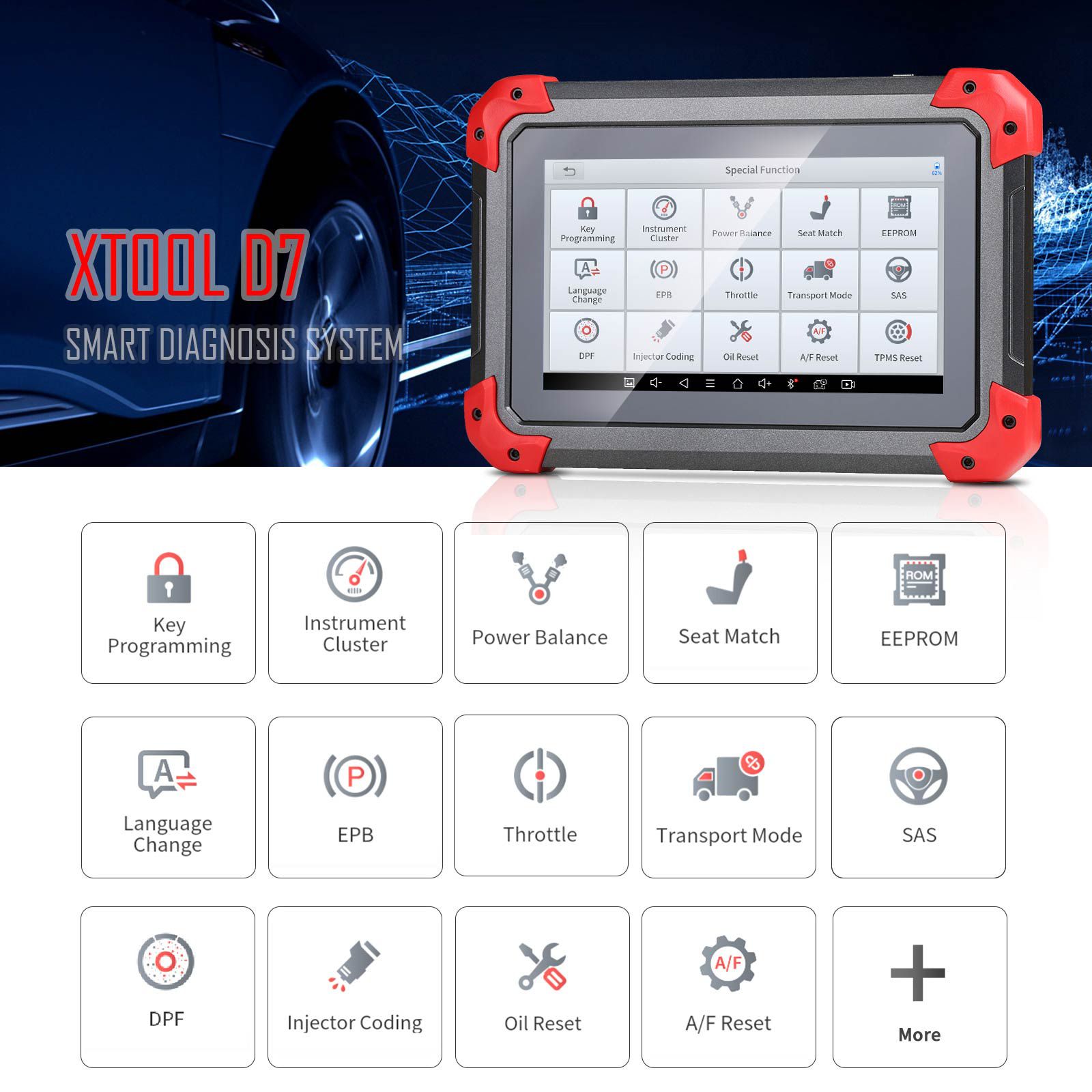 XTOOL D7 Automotive Diagnostic Tool Bi-Directional Support OE-Level Full Diagnosis with 36+ Services IMMO/Key Programming ABS Bleeding