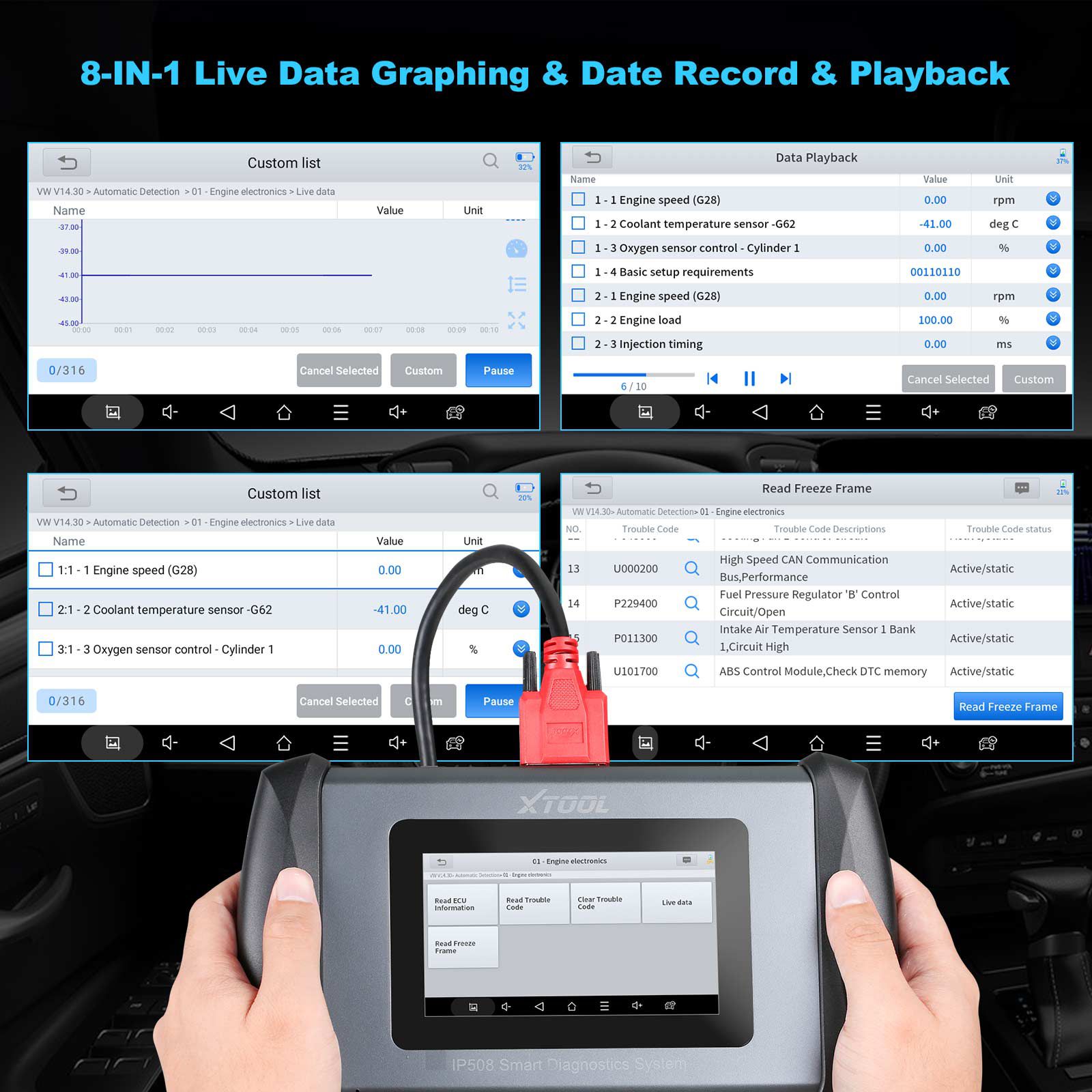 XTOOL InPlus IP508 OBD2 Scanner Diagnostic Tool with 6 Services ABS Bleeding Oil Reset EPB SAS BMS Throttle Free Updates