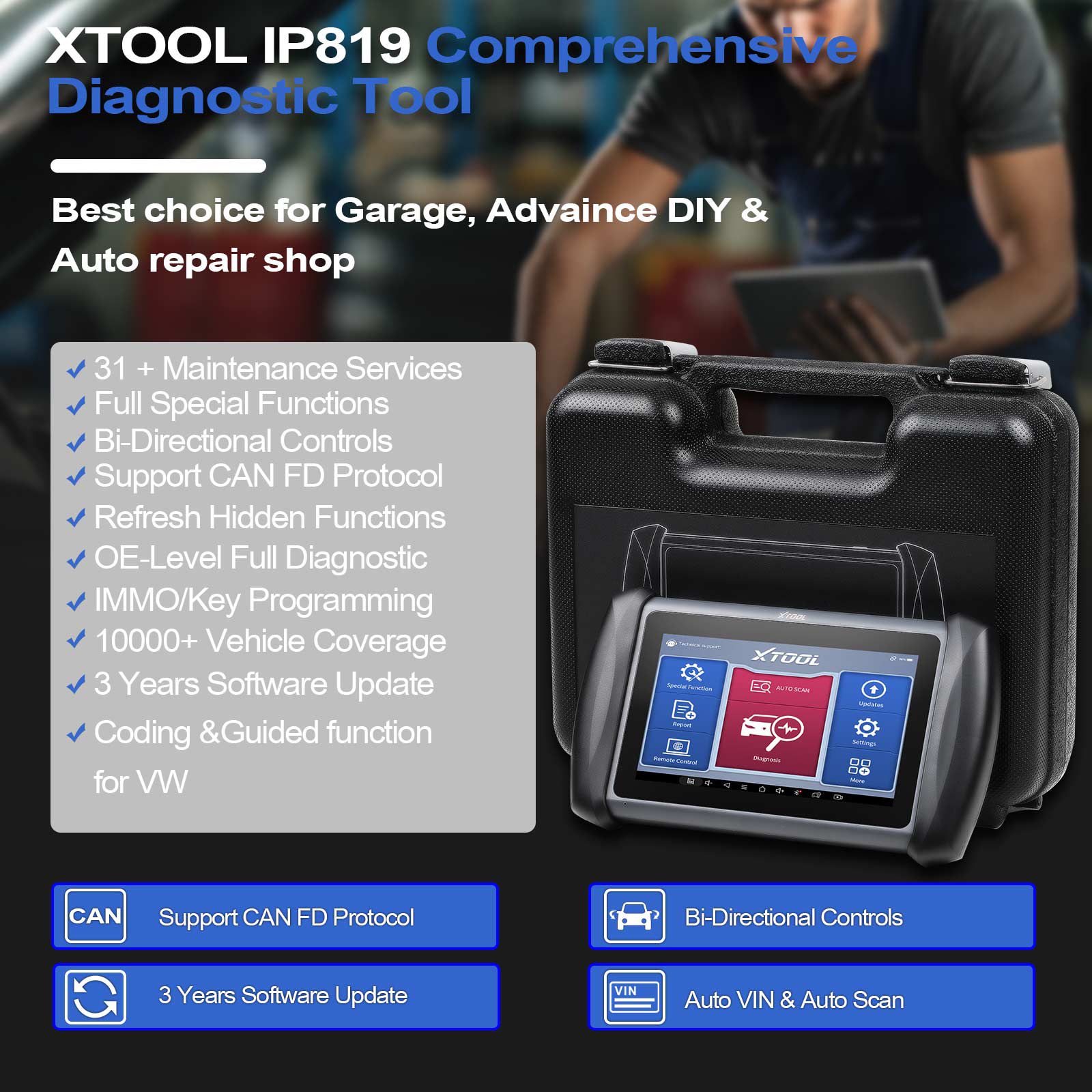 XTOOL InPlus IP819 Automotive Diagnostic Scanner ECU Coding Active Test OBD2 Full Systems Diagnoses