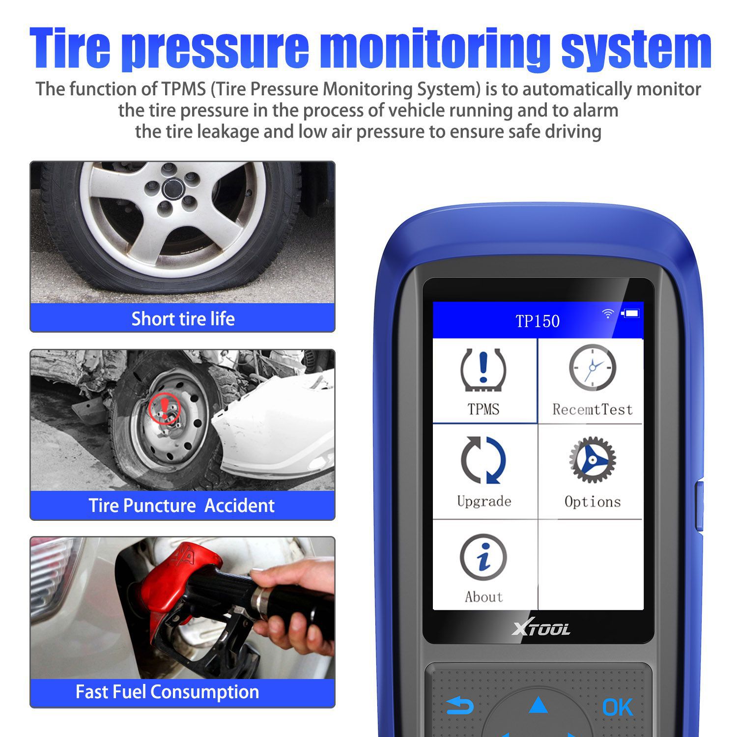 XTOOL TP150 Tire Pressure with 315&433 MHZ Sensor Monitoring System OBD2 TPMS Scanner Tool