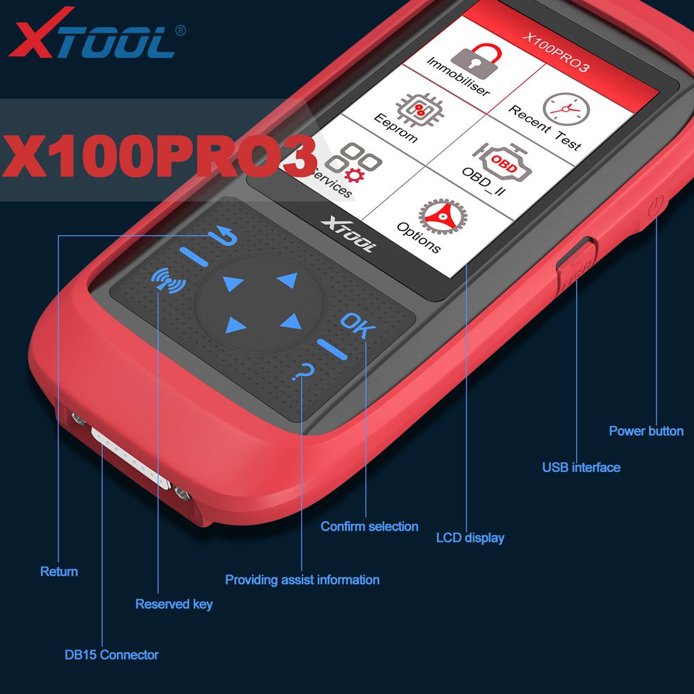 XTOOL X100 Pro3 Professional Auto  OBD2 Key Programmer Add EPB, ABS, TPS Reset Functions Free Update Lifetime