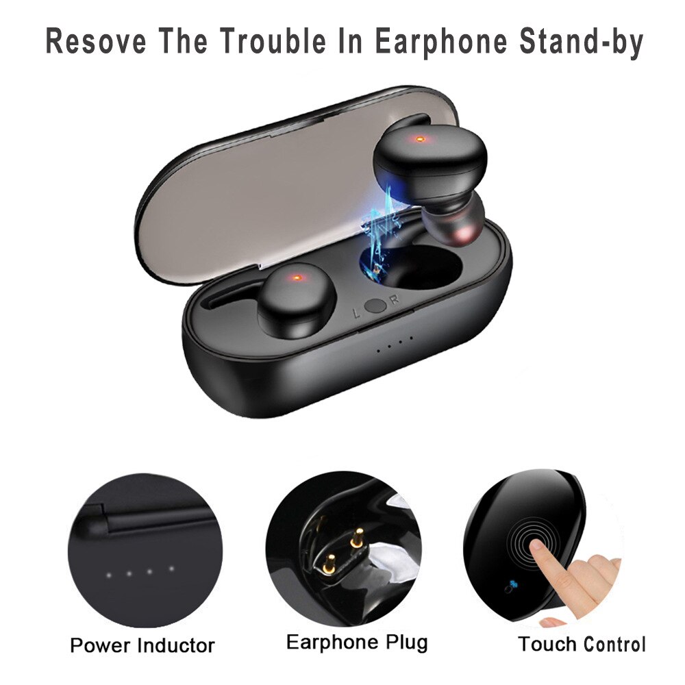 Y30 Bluetooth 5.0 True Wireless Headphones Mini TWS Earbuds Sweatproof Touch Control Sport Headset In-ear Earphone w/ Microphone