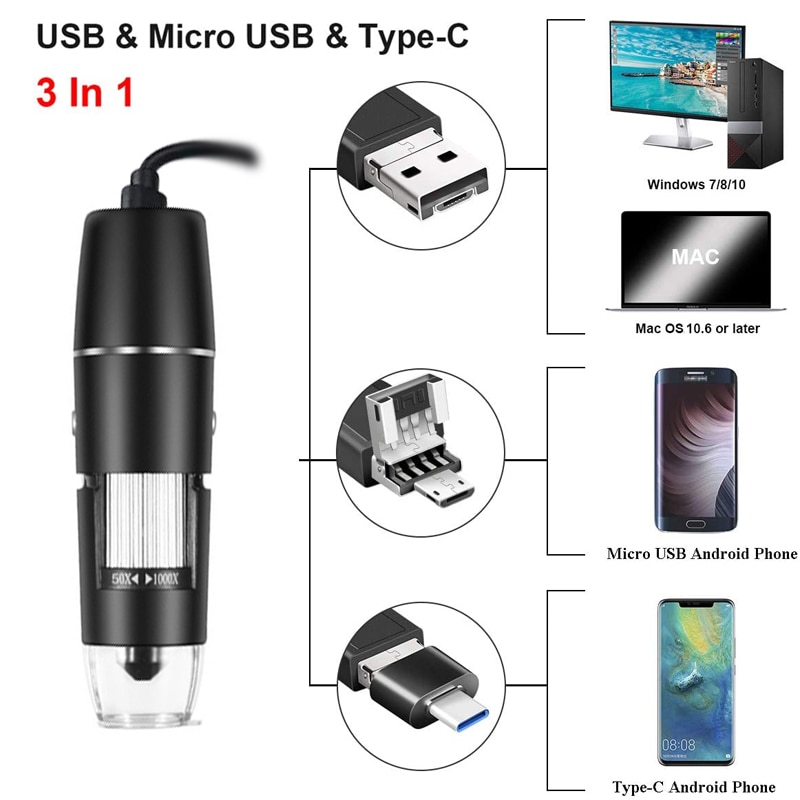 1600X 1000X USB Microscope Handheld Portable Digital Mic
